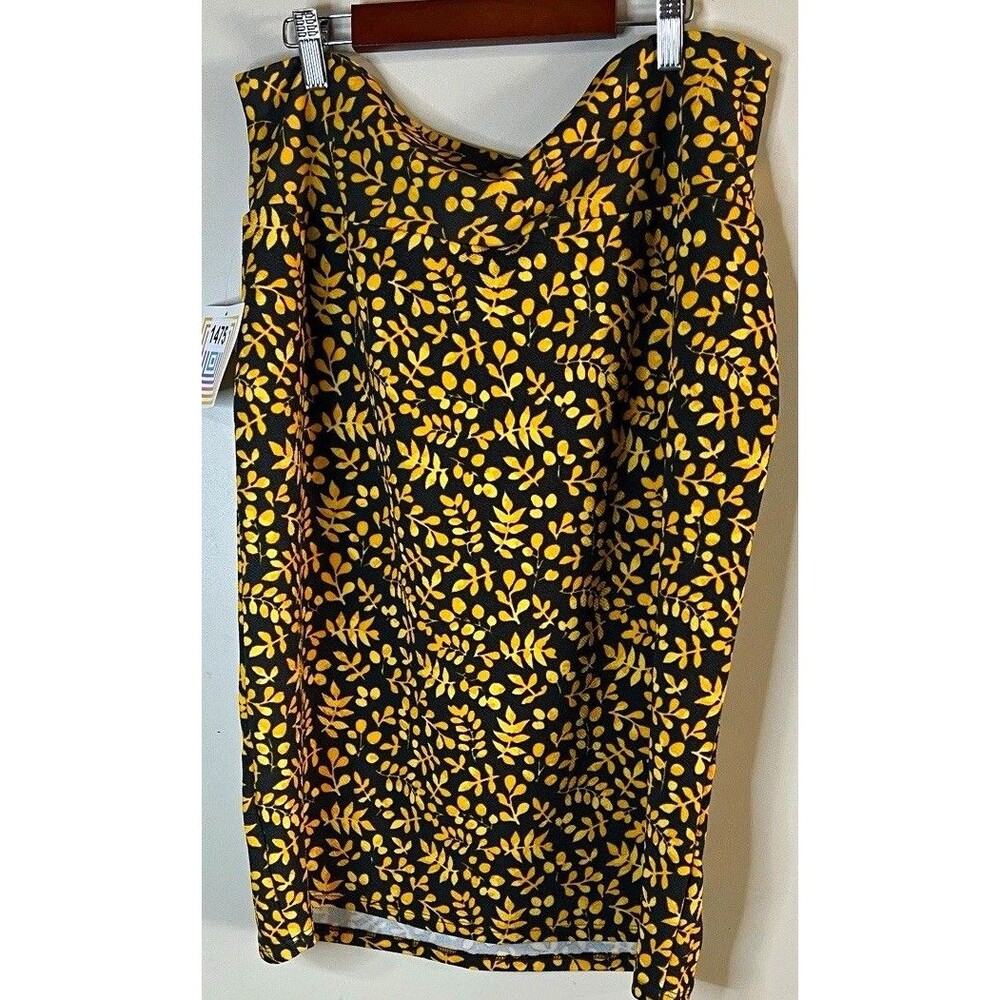 LuLaRoe Women’s Floral Pencil Skirt 3XL Plus Black Yellow Knit Stretch Pull On